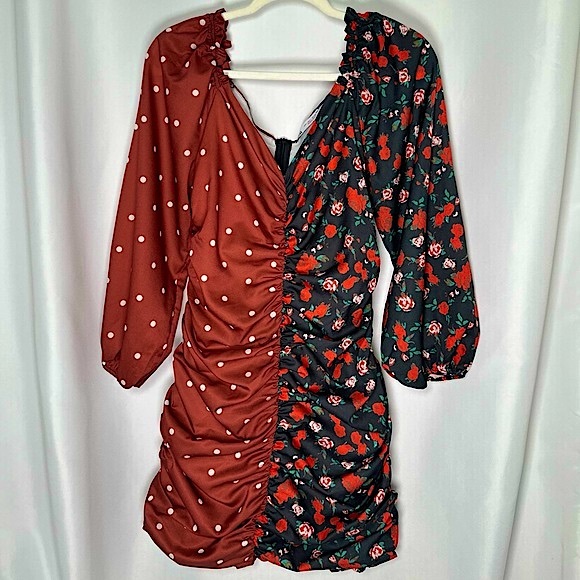 Zara Dresses & Skirts - 🅽🅴🆆 Zara half floral half polka dot ruched long-sleeve mini dress, Large